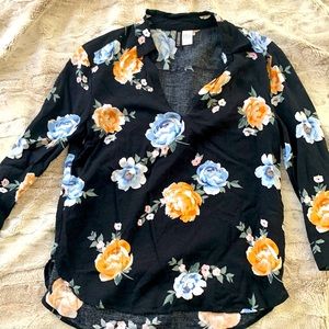 Floral split-neck blouse